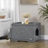 PawHut Grey Hidden Litter Box Enclosure Cat Washroom Furniture with Storage Adjustable Divider Indoor Pet House Side Table