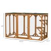 PawHut 71"L Wooden Outdoor Cat Enclosure Indoor Cat Cage with Asphalt Roof, Multi-Level Platforms and Large Enter Door , Orange