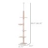 PawHut 8.5' Vertical Cat Tree Adjustable Height Floor-To-Ceiling with 5 Carpeted Platforms & 3 Sisal Rope Scratching Areas Beige