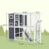 PawHut Wooden Outdoor Catio with Platforms, Asphalt Roof, Ramps, Light Gray