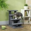 Pawhut Cat Scratching Post 25 4-Step Carpeted Pet Stairs High Beds Sofas Cat Furniture with Toy Gray