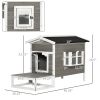 PawHut Cat House Feral Cat Shelter, Outdoor Kitten Condo with Escape Door, Porch & Flower Stand for Indoor Outdoor, Dark Grey/White