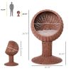 PawHut Elevated Cat Bed, Rotatable Egg Chair Pod, Thick Cushion, Natural Mat Grass Woven Kitty House, Brown