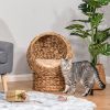 PawHut Wicker Elevated Cat Bed with Soft Cushion Brown Cat Egg Chair Shape Indoor