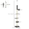 PawHut Cat Climbing Tower Floor to Ceiling 5-Tier Adjustable 95''-106'' with Hammock Scratching Post Toy Ball Black Cream