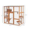 PawHut Cat Catio Outside Cat Enclosure with Scratching Posts, Weather Protection Roof for 1-2 Kitties, Orange