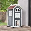 PawHut Wooden Cat House 43H Outdoor Shelter 3-Floor Kitten Condo with Asphalt Roof Escape Doors Stairs Grey White
