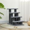 Pawhut Cat Scratching Post 25 4-Step Carpeted Pet Stairs High Beds Sofas Cat Furniture with Toy Gray