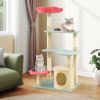 49 Inch Tall Multi-Level Aesthetic Floral Kitten Tower with Flower-Shaped Plush Padded Perch