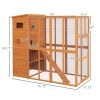 PawHut Outdoor Cat House Catio Wooden Feral Cat Shelter with Door Weather-Resistant Asphalt Roof 77 L Natural