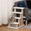 PawHut 4-Level Pet Stairs Cat Steps Carpeted Ladder Ramp Kitten Tree Climber Scratching Posts Hanging Play Ball for Bed Sofa White