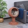 PawHut Elevated Cat Bed, Rotatable Egg Chair Pod, Thick Cushion, Natural Mat Grass Woven Kitty House, Brown