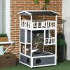 PawHut Solid Wood 4-Floor Cat Condo with Litter Box Space Multi-Level Cat Villa