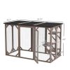 PawHut Spacious Wooden Outdoor Cat Enclosure Catio with 3 Platforms Weather-Resistant 71 x 32 x 44 Brown