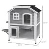PawHut Wooden 2-Story Outdoor Cat House, Feral Cat Shelter Kitten Condo with Escape Door, Openable Asphalt Roof and 4 Platforms, Grey