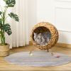 PawHut 20.5 Weaved Cat Bed Elevated Hand Made Cat House Condo with Cushion Brown