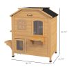 PawHut 2-Story Wooden Outdoor Cat House Feral Shelter with Escape Door Asphalt Roof 4 Platforms Natural