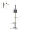 PawHut 85.5" Adjustable Height Cat Tree Floor-to-Ceiling 4-Tier Climbing Activity Center Grey