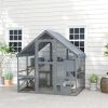 PawHut Wooden Catio Outdoor Cat Enclosure with Waterproof Cover, 2 Condos, 4 Platforms, Bridge, Doors, for Multiple Cats, Gray