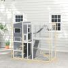 PawHut Large Wooden Catio Outdoor, Cat Enclosure w/ 4 Tier Resting Rooms, 3 Platforms, 1 Soft Ladder, 2 Ramps, 1 Hammock, Gray