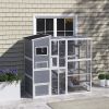 PawHut Large Wooden Catio Outdoor, Cat Enclosure w/ 4 Tier Resting Rooms, 3 Platforms, 1 Soft Ladder, 2 Ramps, 1 Hammock, Gray