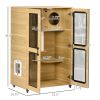 PawHut Cat House with Cat Tree, Kitty Cage with Scratching Posts Condo Cat Enclosure Lockable Wheels, Oak