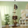 PawHut 89"-104" Floor to Ceiling Cat Tree, Cat Condo Tower with 3 Steps, Scratching Posts & Hanging Toys Ball, Brown