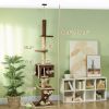 PawHut 89"-104" Floor to Ceiling Cat Tree, Cat Condo Tower with 3 Steps, Scratching Posts & Hanging Toys Ball, Brown