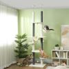 PawHut 89"-100" Adjustable Floor to Ceiling Cat Tree with Scratching Posts, Hammock, Perches, Toy Balls, White