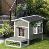 PawHut Cat House Feral Cat Shelter, Outdoor Kitten Condo with Escape Door, Porch & Flower Stand for Indoor Outdoor, Dark Grey/White