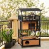 PawHut Wooden Outdoor Cat House, Feral Cat Shelter Kitten Tree with Asphalt Roof, Escape Doors, Condo, Jumping Platform, Yellow