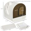 PawHut Covered Cat Litter Box with Lid, Scoop, and Filter, Sleek White