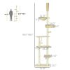 PawHut Adjustable Floor to Ceiling Cat Tree Beige with Bed Scratching Posts for Kittens