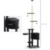 PawHut Vertical Cat Tree Adjustable Height Floor-To-Ceiling with Carpet Platforms Condo & Rope Scratching Areas Grey