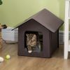 PawHut Heated Cat Houses for Outdoor and Indoor, Portable Kitty Shelter for Multiple Cats, Brown