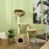 PawHut 47" Cat Tree Kitty Activity Center, Cat Climbing Toy with Cattail Fluff, Bed, Condo, Sisal Scratching Post & Hanging Ball, Natural