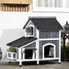 PawHut Outdoor Cat House with Flower Pot, 2-Story Feral Cat House with Weather Resistant Roof, Wooden Cat Shelter with Window, Multiple Entrances