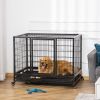 PawHut 43" Heavy Duty Dog Crate with Removable Tray, Lockable Wheels and Double Door, for Large and Extra Large Dogs, Black