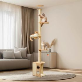 MEWOOFUN Floor-to-Ceiling Cat Tree - 108 Inch Tall Wooden Tower For Large Cats, Multi-Level Climbing & Scratching Post With Perches (Option: QM130)