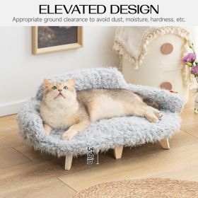 MEWOOFUN Elevated Cat Bed With Washable Cover - 26x18.3x8.5 Inch Wooden Pet Sofa For Cats & Small Medium Dogs Grey, Modern Design (Option: QM128)