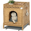 Cat Litter Box Enclosure, Cat Litter Box Enclosure Furniture with Cat Litter Mat, Handwoven Rattan Cat House with Metal Heightened Feet