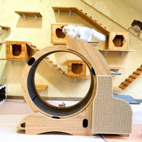 5-in-1 Cat Sports Running Wheel, Cats Wheel Wood Climbing Frame, Cat Litter Fitness Wheel, Oversized Roller Cat Indoor Activity Center,Large(Right) (Color: as Pic)