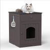 Wooden Pet House Cat Litter Box Enclosure with Drawer, Side Table, Indoor Pet Crate, Cat Home Nightstand