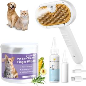 Universal Pet Steam Brush For Cats And Dogs 3-in-1 Spray Hair Removal Comb With Waterless Shampoo And Ear Towel (Option: Brush Set with Pet Ear Cleaner)